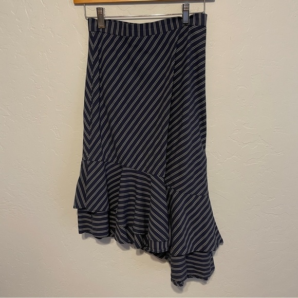 Joie Yenene Striped Asymmetrical Hem Midi Skirt Navy Size 0 - Picture 2 of 6